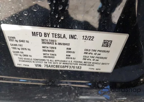 2023 Tesla Model X Plaid Tri Motor All-Wheel Drive из США, поврежденный, VIN 7SAXCBE68PF376183